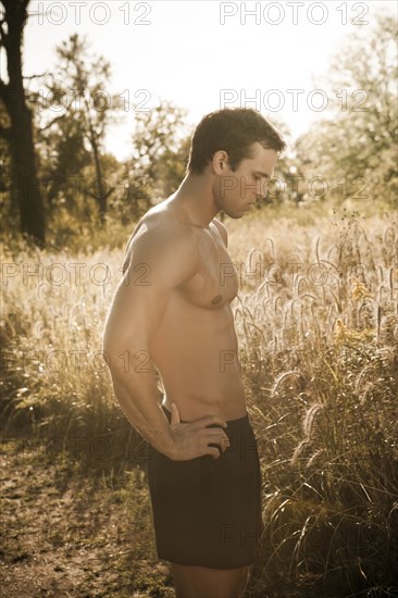 Caucasian man relaxing after exercise