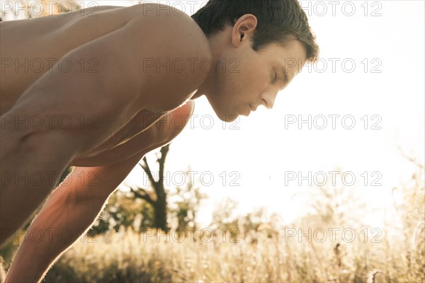 Caucasian man relaxing after exercise