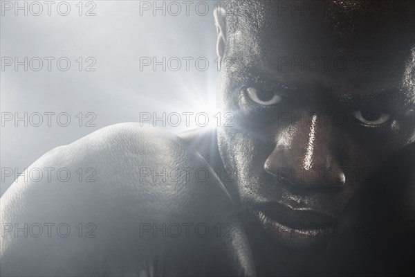 Serious African American boxer