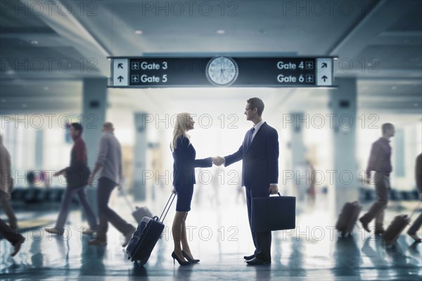 Business people shaking hands in airport