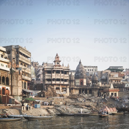 Ornate buildings on urban waterfront