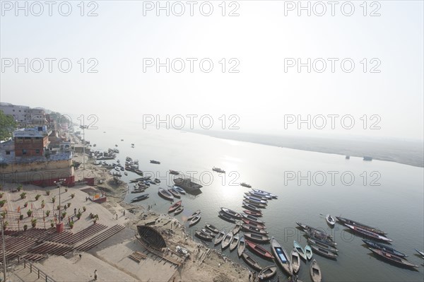 Aerial view of boats in rural harbor