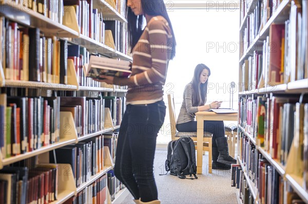 Students working in library