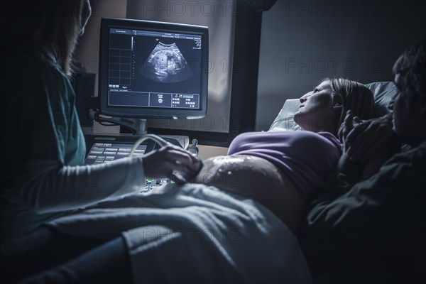 Pregnant couple having sonogram