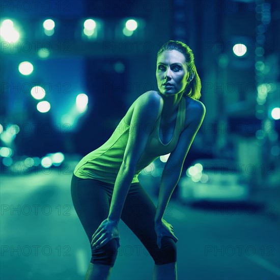 Caucasian runner standing on city street