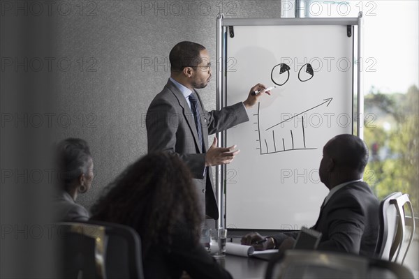 Businessman talking to colleagues in meeting