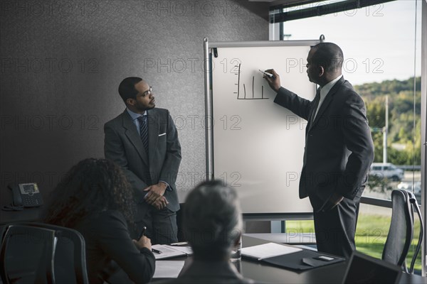 Businessman talking to colleagues in meeting