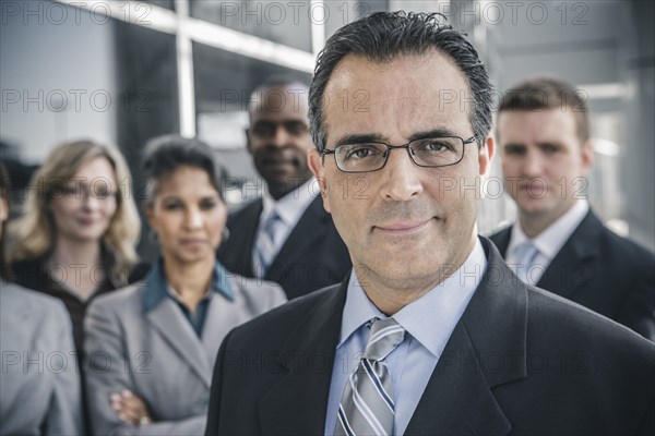 Business people smiling outdoors