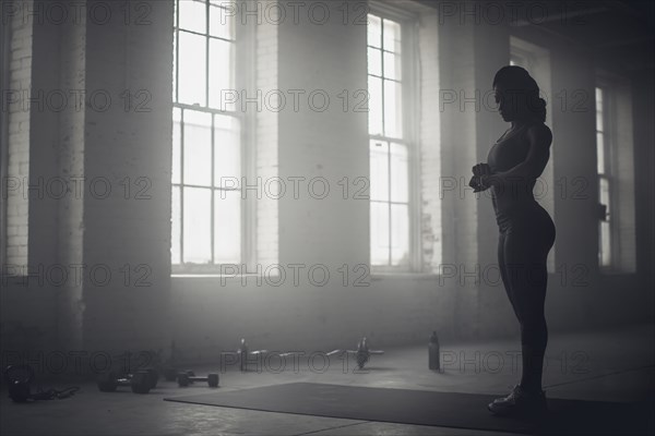 Black woman standing in dark gym