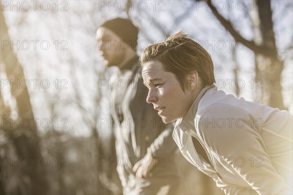 Close up of runner resting outdoors