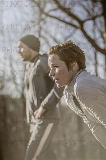 Close up of runner resting outdoors