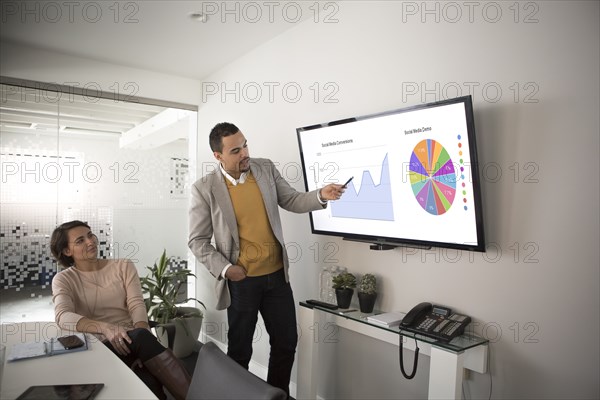 Businessman pointing to charts in meeting