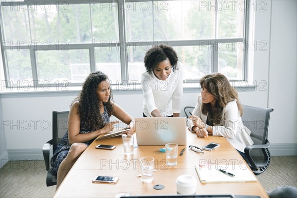 Businesswomen using laptop in meeting