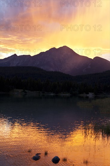 Sunset at mountain lake