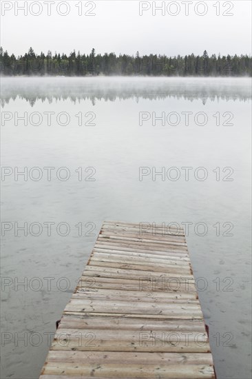 Dock on foggy lake