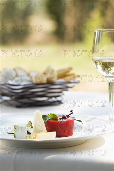 Italian cheese plate with tomato aspic