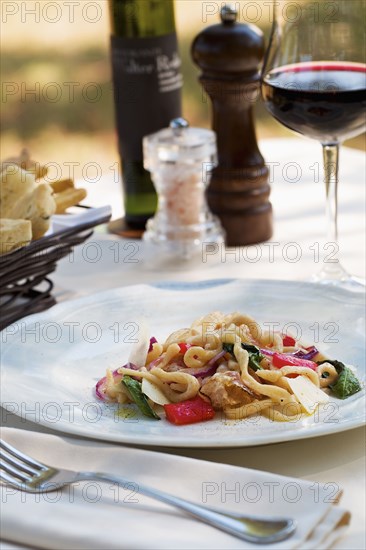 Plate of rustic pasta salad