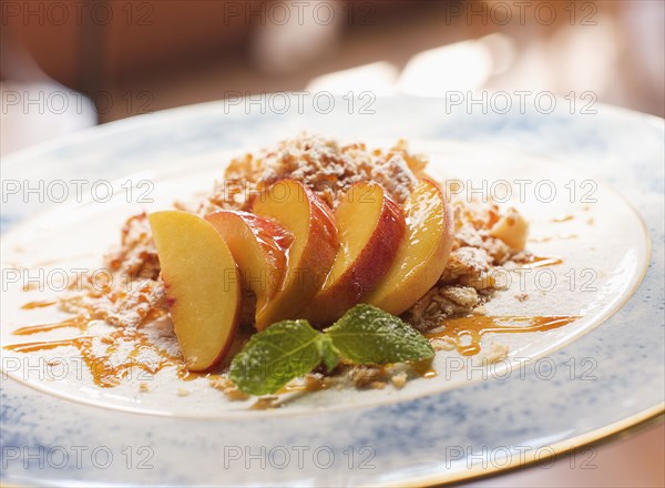 Dessert of peach semifreddo amarone