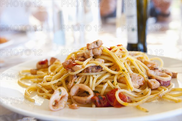 Plate of calamari spaghetti