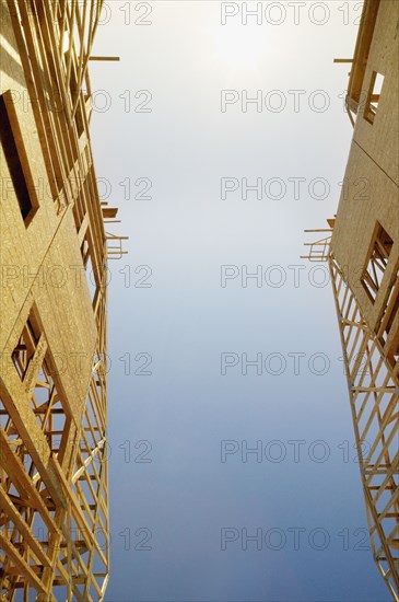 Low angle view of residential construction site