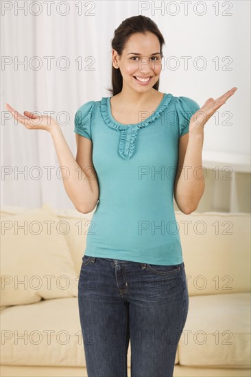 Hispanic woman gesturing