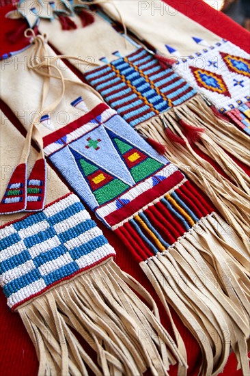 Traditional beaded purses on table