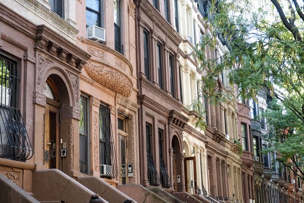 Row of brownstones in city