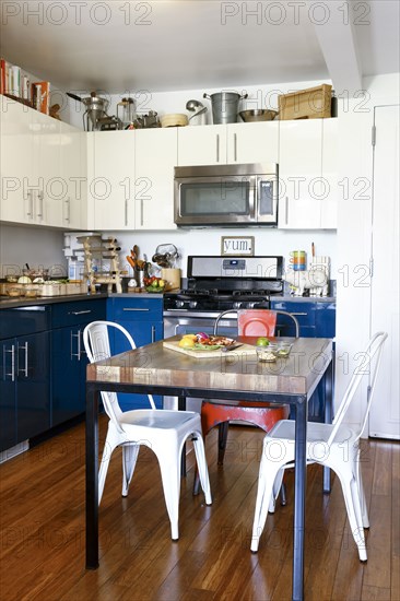 Chopped vegetables on table in kitchen