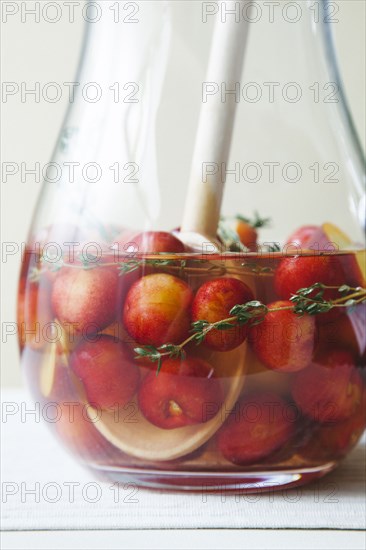 Close up of cherries in liquid
