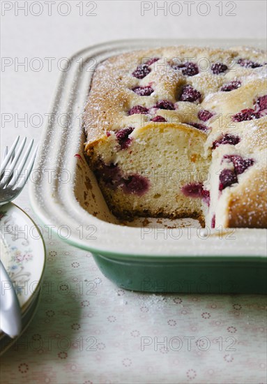 Fresh berry cake in pan