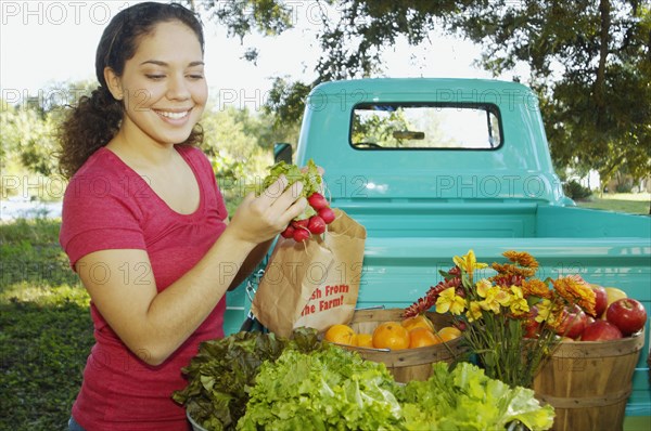 Hispanic women at organic farm stand