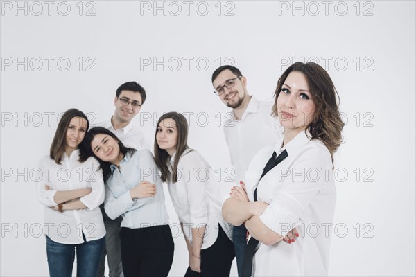 Portrait of confident Caucasian men and women