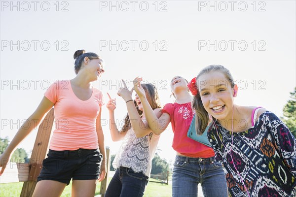 Caucasian girls hanging out together