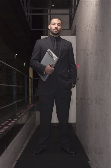 African American bouncer working at nightclub