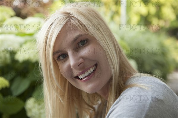 Smiling Caucasian woman smiling outdoors