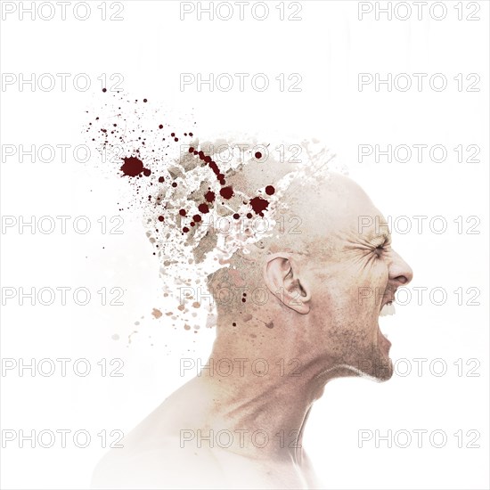 Caucasian man with exploding head