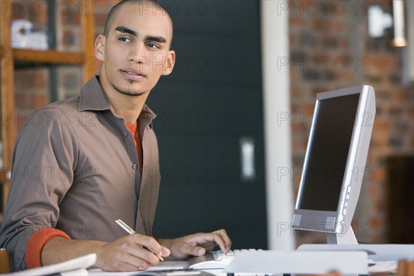 African American man working at home