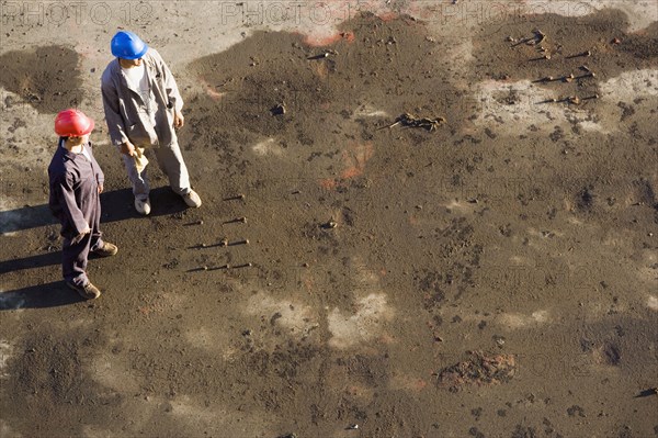 High angle view of multi-ethnic construction workers