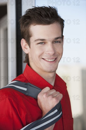 Caucasian man smiling outdoors