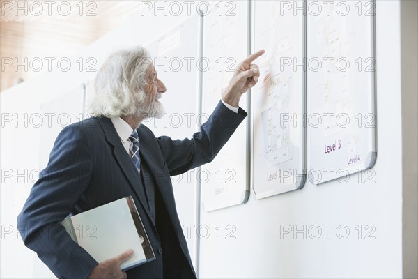 Senior Caucasian businessman reading directory