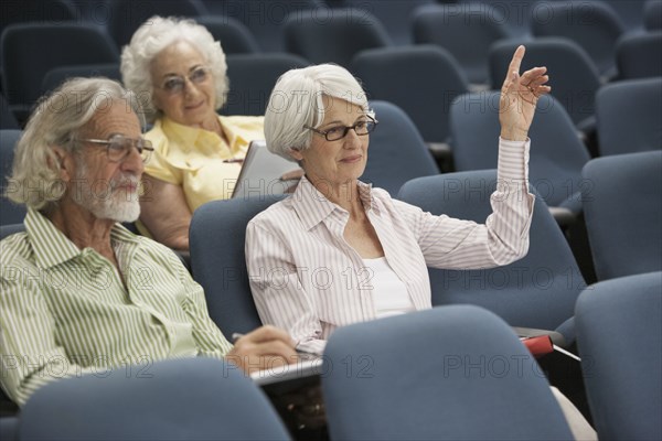 Senior Caucasian students sitting in classroom