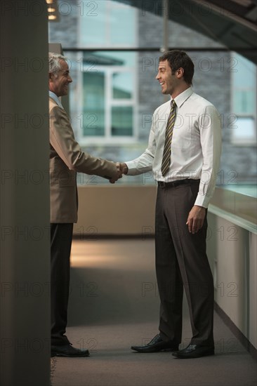 Businessmen shaking hands in office