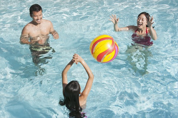 Family playing together in swimming pool