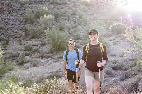 Couple hiking in desert