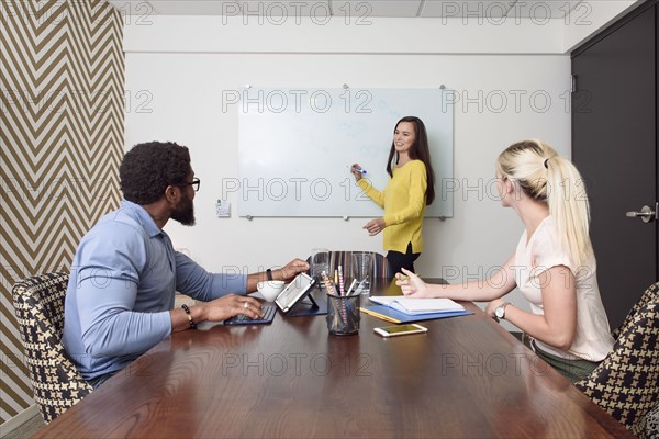 Creative business people meeting near whiteboard