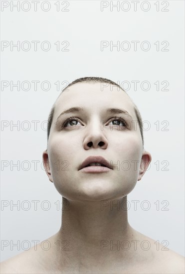 Portrait of Caucasian woman looking up