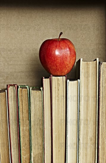 Apple on top of books