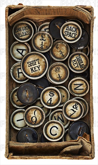 Close up of box of antique keys