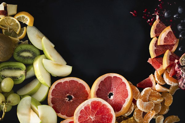 Close up of variety of sliced fruit