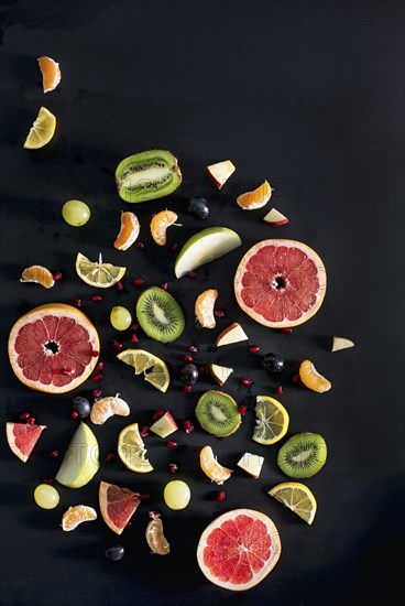 Close up of variety of sliced fruit